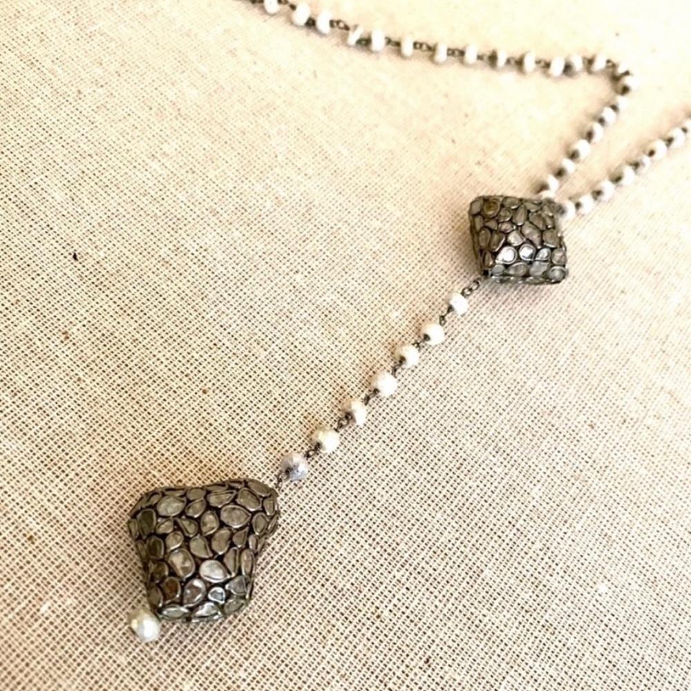 NWT, Black diamonds and white opal necklace